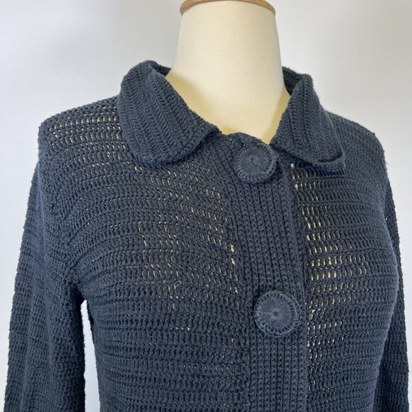 Vintage Chico’s Black Midi Long Cardigan Button Front Sweater Chunky Knit Small - Picture 4 of 9